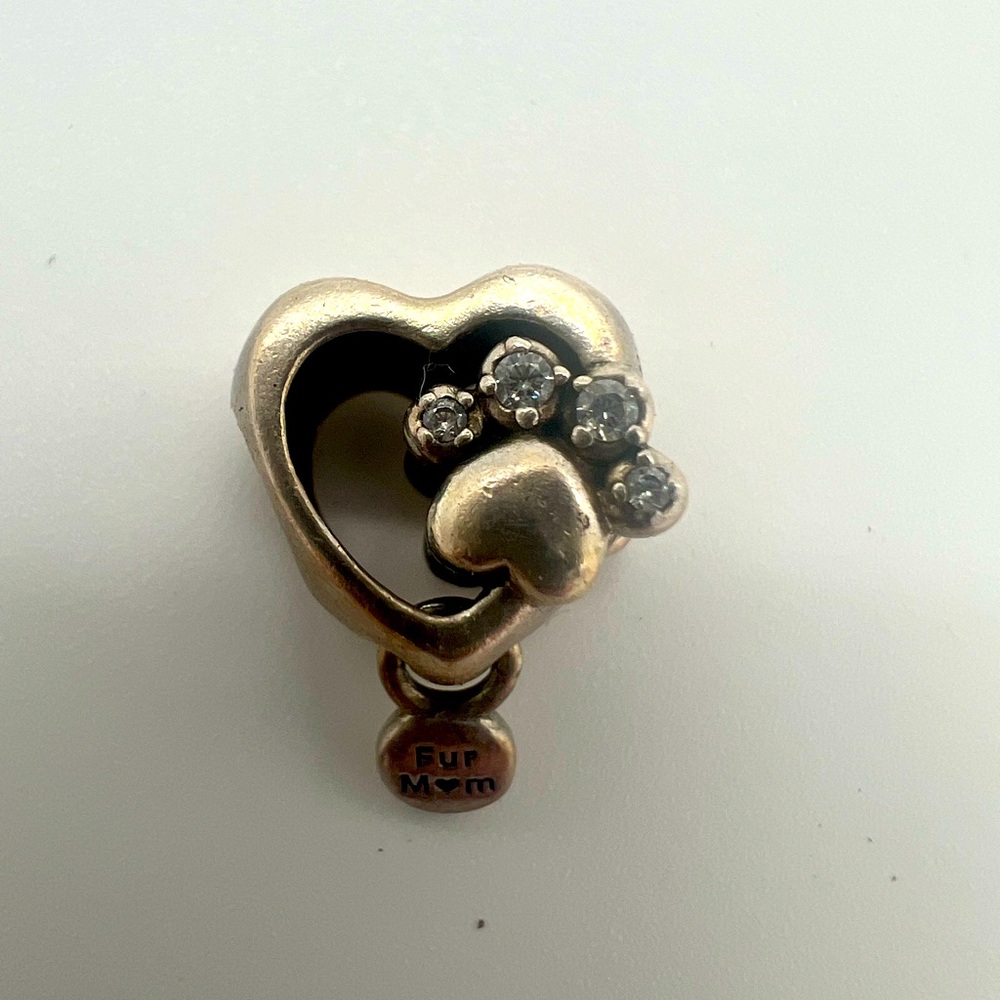 Pandora Charm, Sparkling Paw Print & Heart Charm